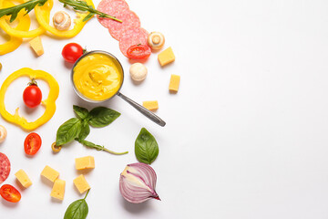 Poster - Ingredients for preparing pizza on white background