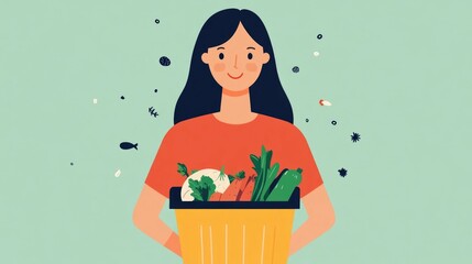 Poster - depicting a zero waste lifestyle with a focus on composting food scraps as part of a sustainable and eco friendly approach to living  The flat design style conveys a minimalist clean