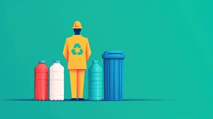 Poster - Transforming Plastic Waste into Sustainable Solutions A Flat Design Depicting the Process of Recycling Plastic Bottles into New Products