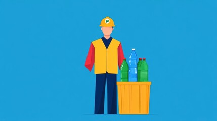 Poster - Flat design depicting the process of recycling and transforming plastic bottles into new sustainable products as part of a circular economy and eco friendly manufacturing