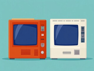 Poster - Flat design depicting a recycling facility or drop off point for collecting and processing electronic waste and other recyclable materials