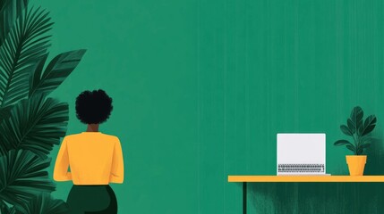 Poster - of sustainable and eco friendly business practices in a modern minimalist office setting  Showcasing green paperless and technologically driven practices for a professional corporate environment