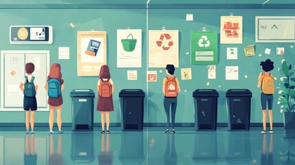 Poster - Awareness Campaign Recycling Posters with Flat Design for School Classrooms and Educational Settings to Promote Environmental Sustainability and Responsible Waste Management