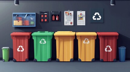 Poster - Flat design of a household waste sorting and recycling system