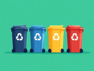 Poster - Organized Waste Segregation with Clearly Labeled Bins in Flat Design for Environmental Conservation and Sustainability Practices