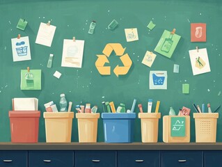 Poster - of Recycling Education Classroom Activities Presented in a Flat Design Style Highlighting Environmental Conservation and Sustainable Practices for Students and Children