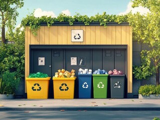 Poster - Flat Design of Designated Recycling Drop Off Collection Points for Eco Conscious Community Waste Disposal and Environmental Conservation Services