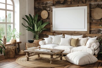 Poster - A warm and inviting living room with various pieces of furniture and a large window for natural light