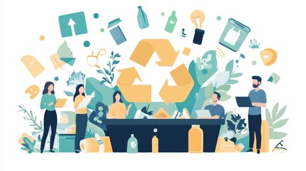 Poster - Waste Reduction Seminar with Expert Discussions and Flat Design Showcasing Sustainability Recycling and Environmental Conservation Strategies
