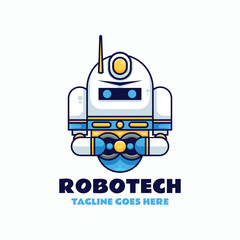 Wall Mural - Vector Logo Illustration Robot Simple Mascot Style.