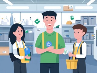Poster - of an eco friendly recycling center tour a public education event designed in a flat style to promote sustainability waste management