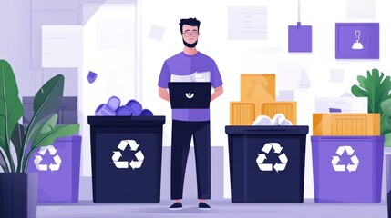 Poster - Recycling Rewards and Incentives for Eco Friendly Participation in Flat Design Conceptual image showcasing various recycling bins symbols