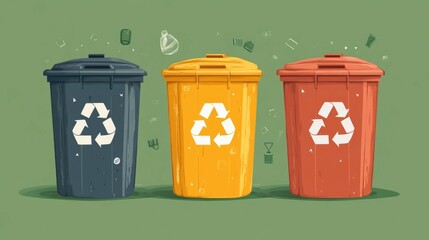 Poster - Detailed Recycling Signage with Clear Instructions and Symbols on Different Waste Bins in a Flat Design for Environmental and Sustainability Concepts