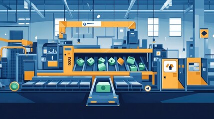 Poster - Flat design of automated sorting machines and recycling technology for efficient and eco friendly waste management and sustainable resource processing