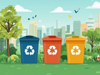 Poster - Flat design concept of a sustainability program and school recycling curriculum  Educational initiative for teaching and learning about environmental conservation waste management