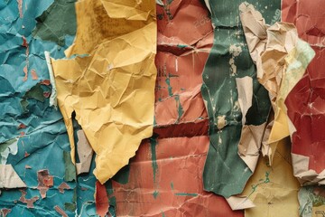 Poster - Close-up shot of torn paper fragments with rough edges and jagged tears, ideal for illustrating concepts such as loss, disintegration, or chaos