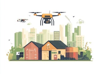 Poster - Innovative Drone based Recycling Initiative Streamlining Waste Collection in Urban Areas   Flat Design Showcasing Futuristic Eco friendly and Efficient Waste Management Solution