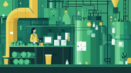 Poster - of a green technology initiative for renewable waste processing with a flat minimalist design style