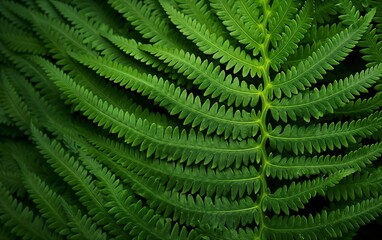 Close-Up of Vibrant Green Fern Leaves with Intricate Patterns