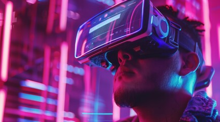 Poster - Dive into the exciting future of gaming, where you can experience stunning virtual reality technology, vibrant neon lights, and immerse yourself in thrilling adventures like never before