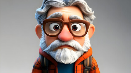 Wall Mural - A cartoon character with glasses and a beard, wearing a hoodie and plaid jacket.