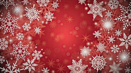 Wall Mural - Christmas snowflake background with intricate white snowflakes falling on a festive red backdrop, Christmas, snowflake, background