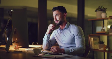 Poster - Stressed office manager with headache and high blood pressure working overtime in office at night. Frustrated worker experiencing burnout over deadline, exhausted and drained while sending email