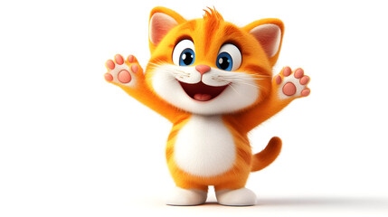 Wall Mural - A cheerful cartoon orange cat with raised paws, expressing joy and friendliness.