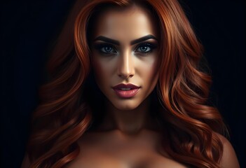 Wall Mural - Radiant Redhead Glamorous Woman with Long Wavy Red Hair