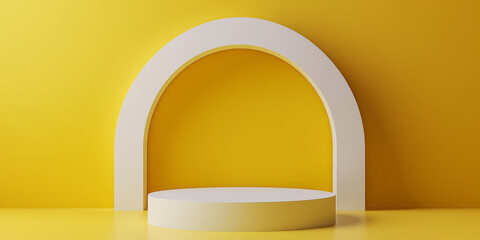 Poster - White podium displaying on yellow background with arch