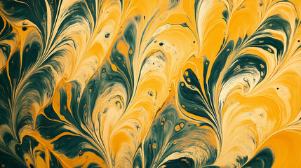 Aufkleber - Green and yellow acrylic paint mixing together creating abstract shapes
