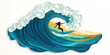 © Andres Mejia - Surfer surfing inside ocean wave papercraft style illustration