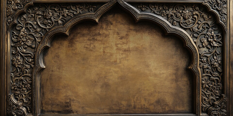 Poster - Ornate carved wooden frame creating an arched background with copy space