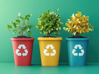 Poster - Innovative recycling and biodegradable materials technology concept illustrated in a flat minimalist design