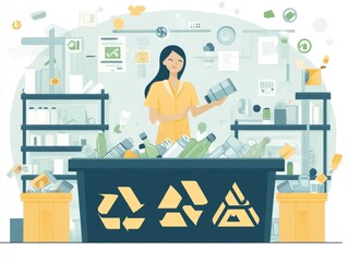 Poster - Innovative AI Powered Recycling Technology for Sustainable Waste Analysis and Management   Flat Design Showcasing Data Driven Insights and Optimization for Eco Friendly Resource Processing and