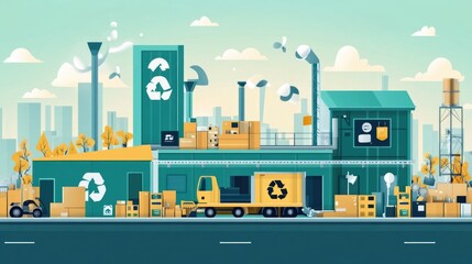 Poster - Circular Economy Program Closed Loop Recycling Systems Illustrated in Flat Design  This image showcases a sustainable eco friendly approach to resource management