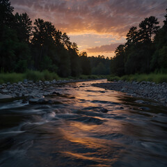 Wall Mural - sunset over the river