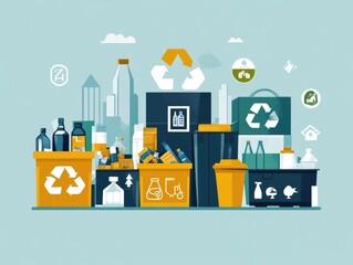 Poster - Comprehensive Recycling Program Featuring Flat Design of Sustainable Waste Management Approach with Focus on Reduce Reuse