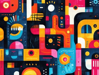 Poster - Emotional Chaos A Minimalist Flat Design Abstract Digital Art Depicting Expressive Shapes Textures and Colors in a Contemporary Creative Composition
