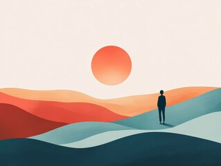 Poster - Captivating abstract art with a moody melancholic tone and a minimalist design featuring flat geometric shapes in a subtle color palette  This digital evokes a sense of serenity and contemplation