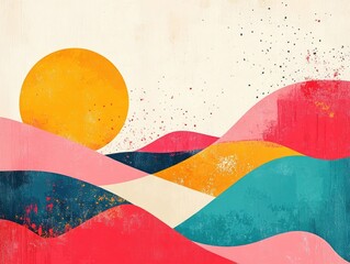 Poster - Vibrant joyful abstract art composition featuring simple geometric shapes flat design and a harmonious color palette  This minimalist digital showcases a clean