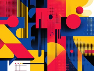 Poster - Vibrant and Joyful Minimalist Abstract Art with Simple Geometric Shapes and Flat Design Composition