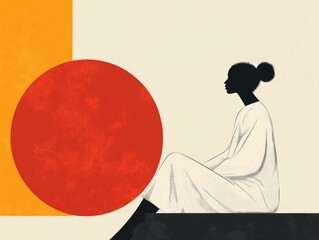 Poster - Captivating Minimalist Abstract Depicting Deep Contemplation and Emotional Atmosphere  Flat Design with Geometric Shapes Lines and Colors