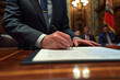 © Emanuel - Politician signing bill, legislative document, political action