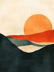 Poster - Minimalist abstract art composition featuring a tranquil and serene flat design with a calming simplistic and visually appealing aesthetic