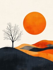 Aufkleber - Emotional Abstract Landscape A Minimalist and Flat Design Capturing the Essence of a Modern Creative and Ethereal Digital Art Piece