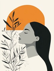 Aufkleber - Serene contemplation with a sense of minimalist elegance and refined simplicity  This abstract art features a flat design style utilizing clean geometric shapes fluid forms