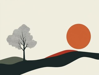 Poster - Beautifully crafted abstract art featuring a minimalist evocative design with a flat harmonious composition of shapes colors and textures that evoke a sense of stillness calm and introspection