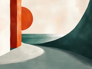 Poster - Evocative Minimalist Abstract Art Featuring Geometric Shapes Clean Lines and a Flat Design Approach  Evoking a Sense of Stillness Serenity and Modern Elegance