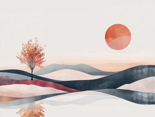 Aufkleber - this minimalist abstract art piece evokes a profound sense of tranquility with a calm and harmonious